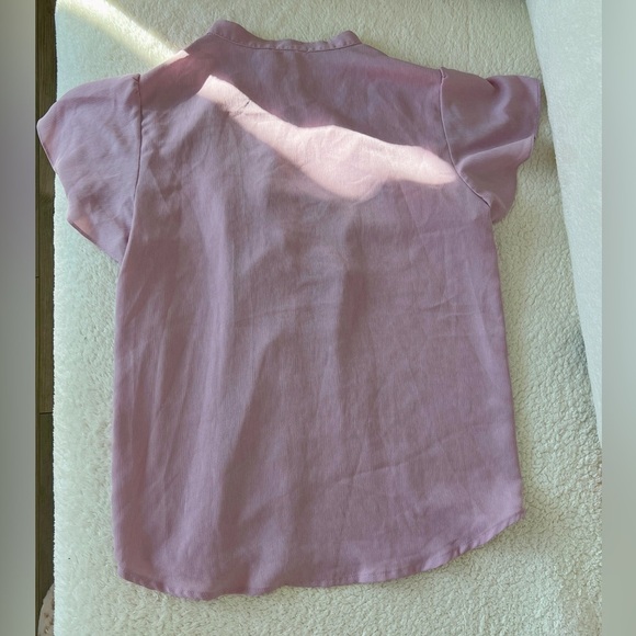 Women’s Pink Ruffle Blouse – Short Sleeve, Button Front, Elegant Top, Size M​ - Picture 2 of 4